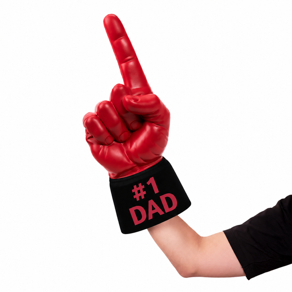 Fan wearing #1 Dad RadHand Foam Finger - Dark Red & Black for game day