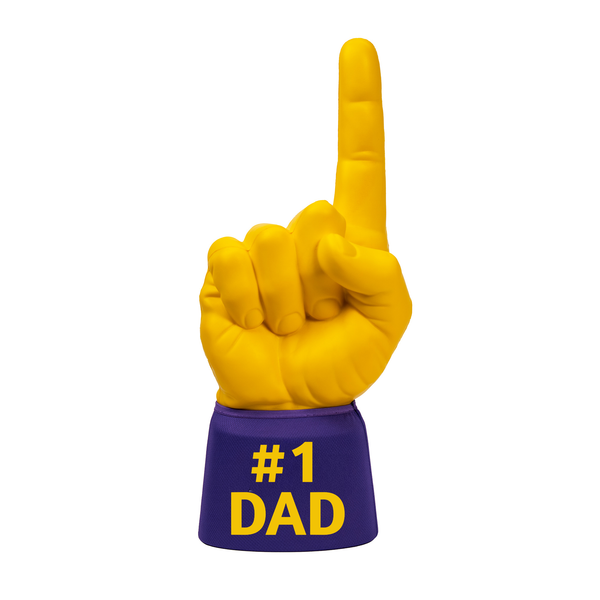 Yellow and purple #1 Dad RadHand foam finger