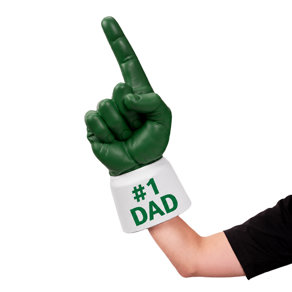 Fan wearing #1 Dad RadHand Foam Finger - Dark Green & White for game day