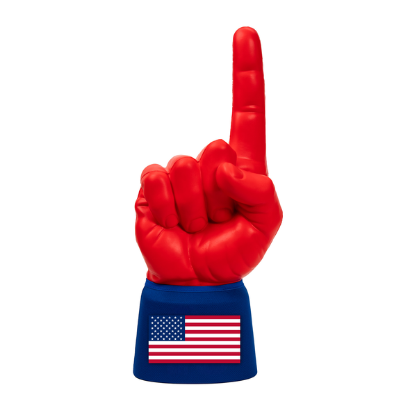 United States RadHand foam finger with bright red hand and royal blue sleeve