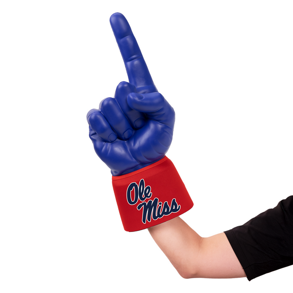 Fan wearing The University of Mississippi RadHand Foam Finger for game day
