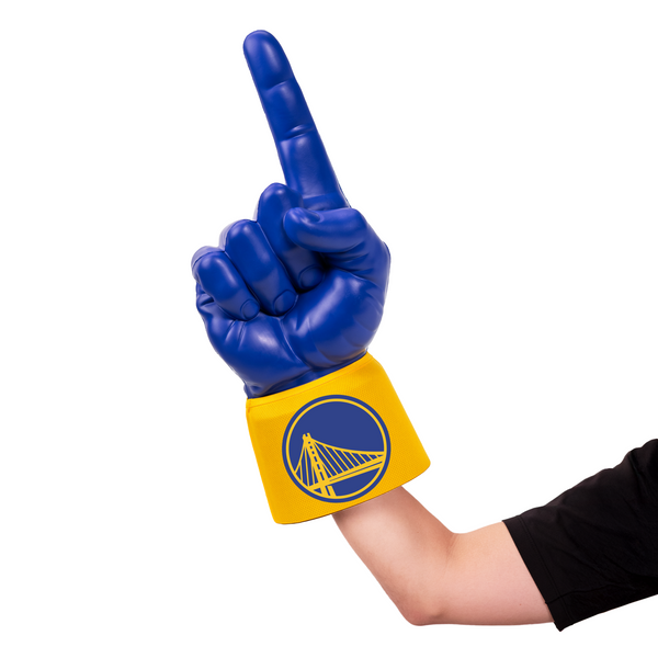 Fan wearing Golden State Warriors RadHand Foam Finger for game day