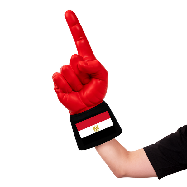 Fan wearing Egypt RadHand Foam Finger for international soccer match day