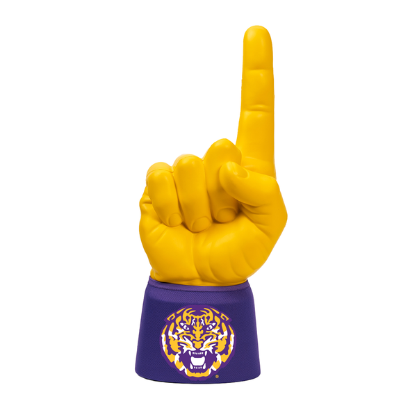 Louisiana State University LSU Tiger Logo RadHand Foam Finger with yellow hand and purple sleeve