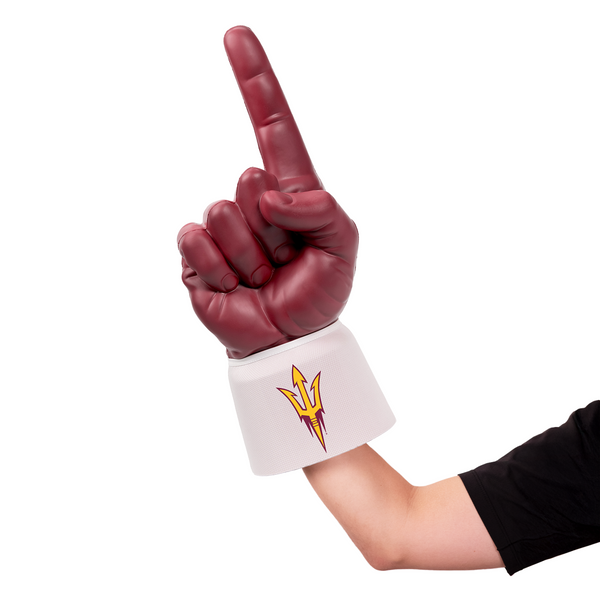 Fan wearing Arizona State University RadHand Foam Finger for game day