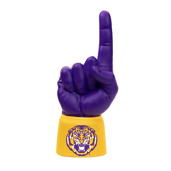 Louisiana State University LSU Tiger Logo RadHand Foam Finger with purple hand and yellow sleeve