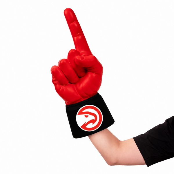 Fan wearing Atlanta Hawks RadHand Foam Finger for game day