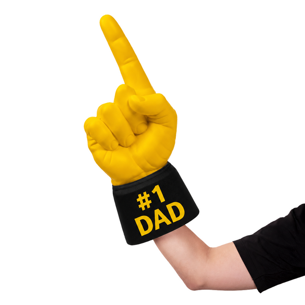 Fan wearing #1 Dad RadHand Foam Finger - Yellow & Black for game day