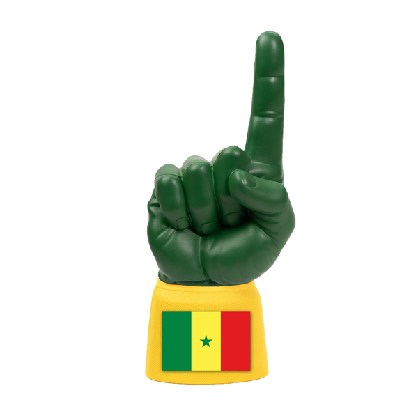 Senegal RadHand foam finger with dark green hand and yellow sleeve