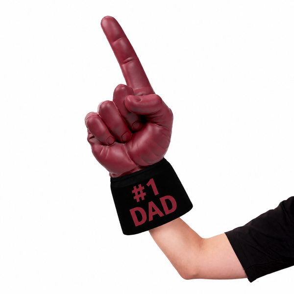Fan wearing #1 Dad RadHand Foam Finger - Maroon Red & Black for game day