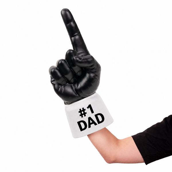 Fan wearing #1 Dad RadHand Foam Finger - Black & White for game day