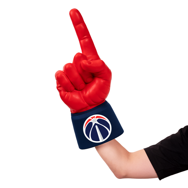 Fan wearing Washington Wizards RadHand Foam Finger for game day