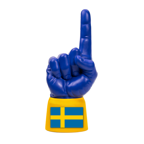 Sweden RadHand foam finger with royal blue hand and yellow sleeve