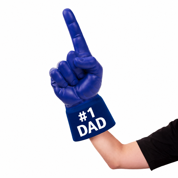 Fan wearing #1 Dad RadHand Foam Finger - Royal Blue for game day