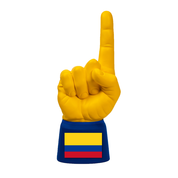 Colombia RadHand foam finger with yellow hand and royal blue sleeve