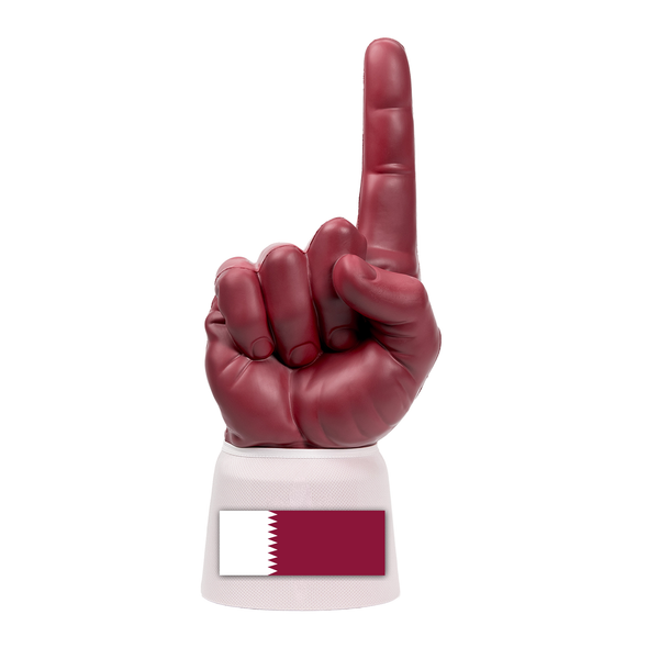 Qatar RadHand foam finger with maroon red hand and white sleeve