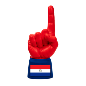 Paraguay RadHand foam finger with bright red hand and royal blue sleeve