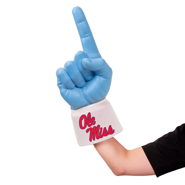 Fan wearing The University of Mississippi RadHand Foam Finger for game day